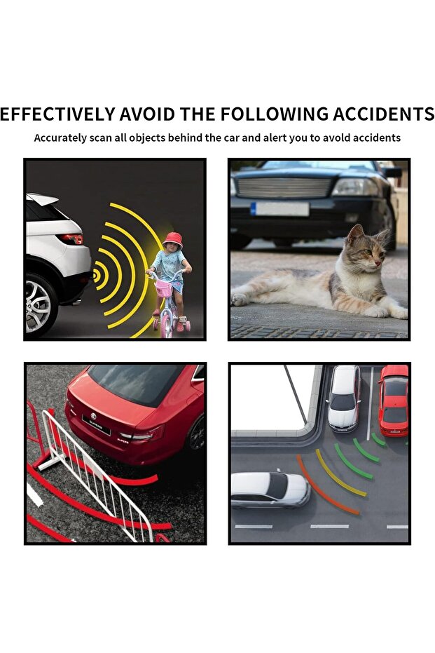 Car Reverse Backup Radar System with 4 Parking Sensors, LED Distance Display, Sound Warning - 4