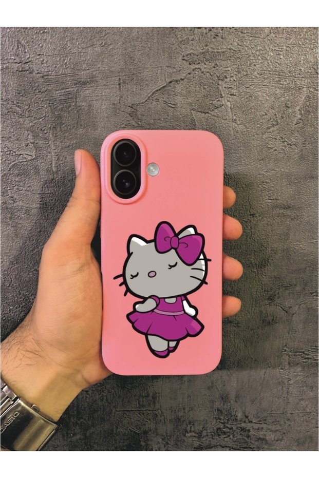 iPhone 16 Plus Compatible Hello Kitty Patterned Pink Case