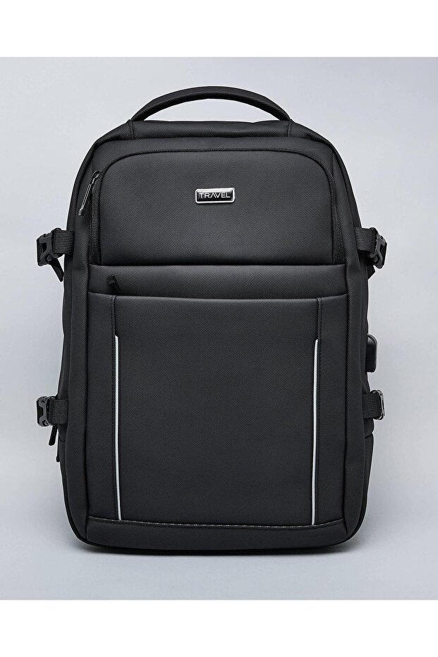 Black Men's Solid Zip-Around Backpack
