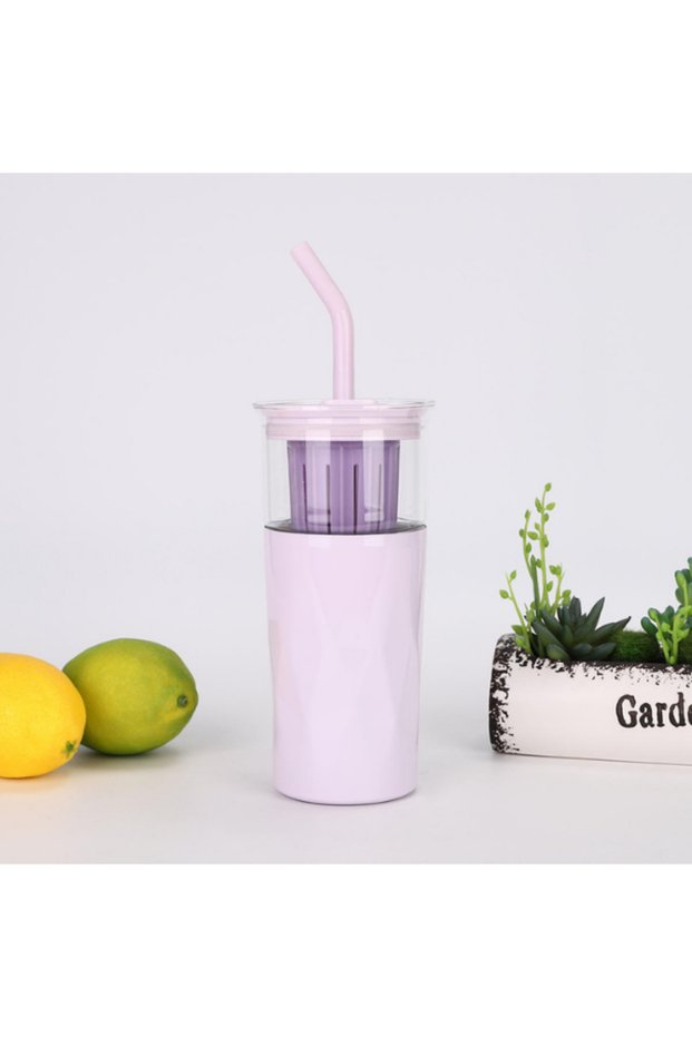 H2O 5 in 1 Glass Detox Mug with Steel Straw and Cleaner Gift 650 ml