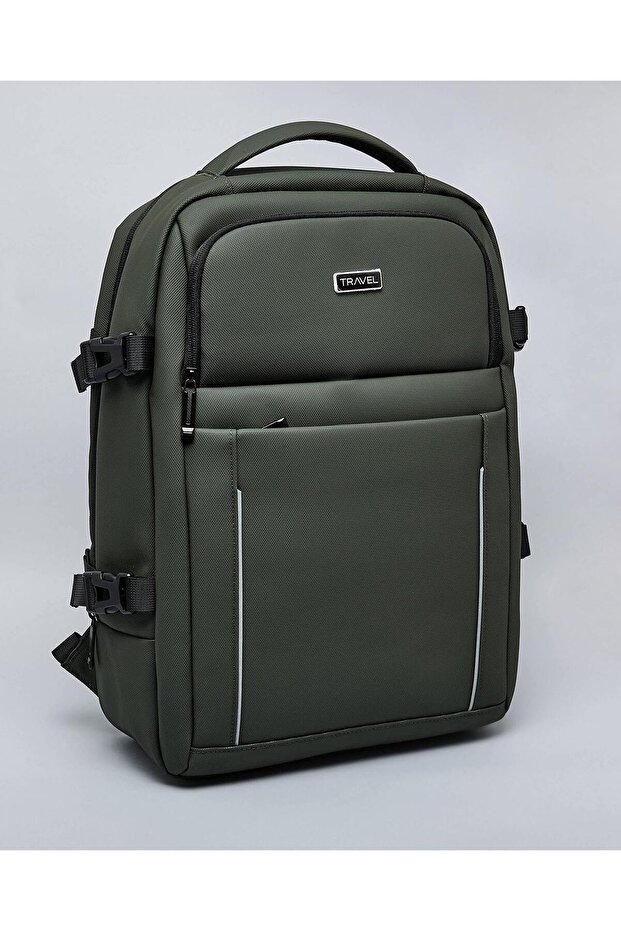 حقيبة ظهر زيتونية للرجال بسحاب دائري - 3