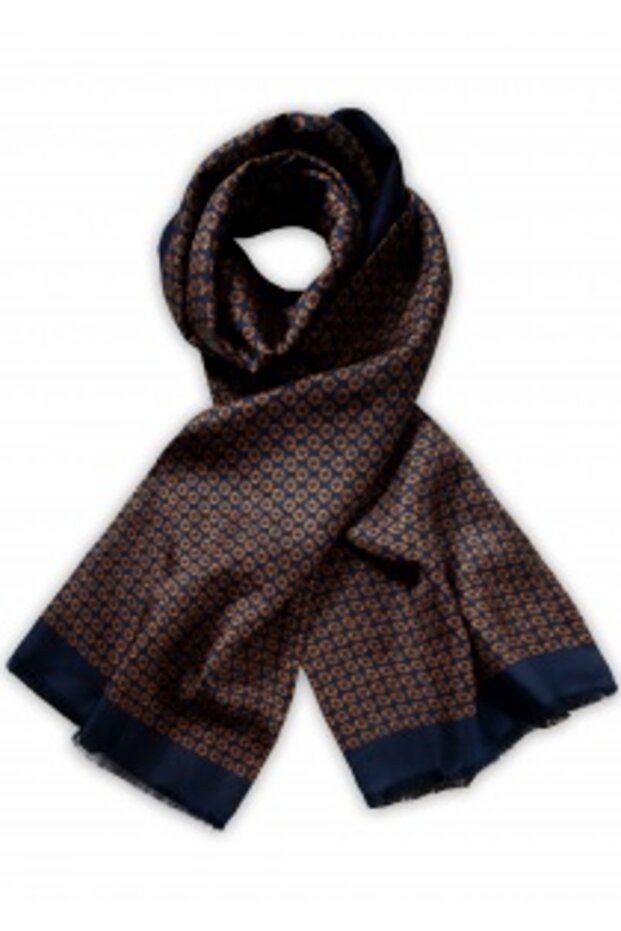 Doubleface silk scarf with pattern (black / orange) - 2