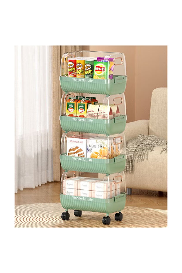 4-Layer Floor-Standing Kitchen Storage Rack with Removable Vegetable Basket