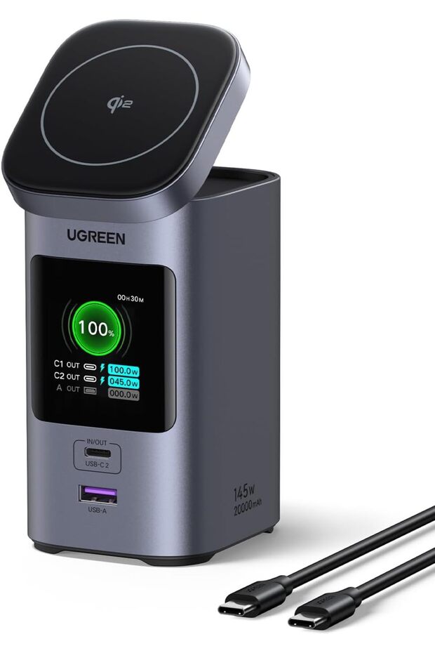UGREEN Nexode 20000mAh 130W Power Bank with Qi2 15W Wireless Charging & TFT Display