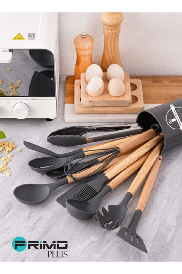 مجموعة أدوات سيليكون مع حامل بلاستيكي أسود - 5