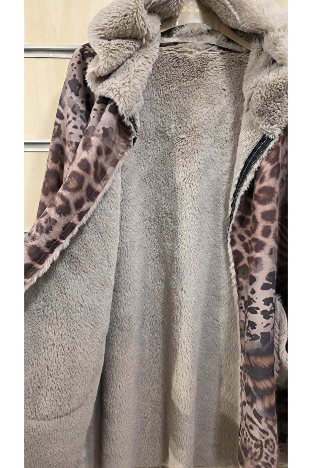 معطف بنمط الفهد مع بطانة من الصوف من الداخل - 5