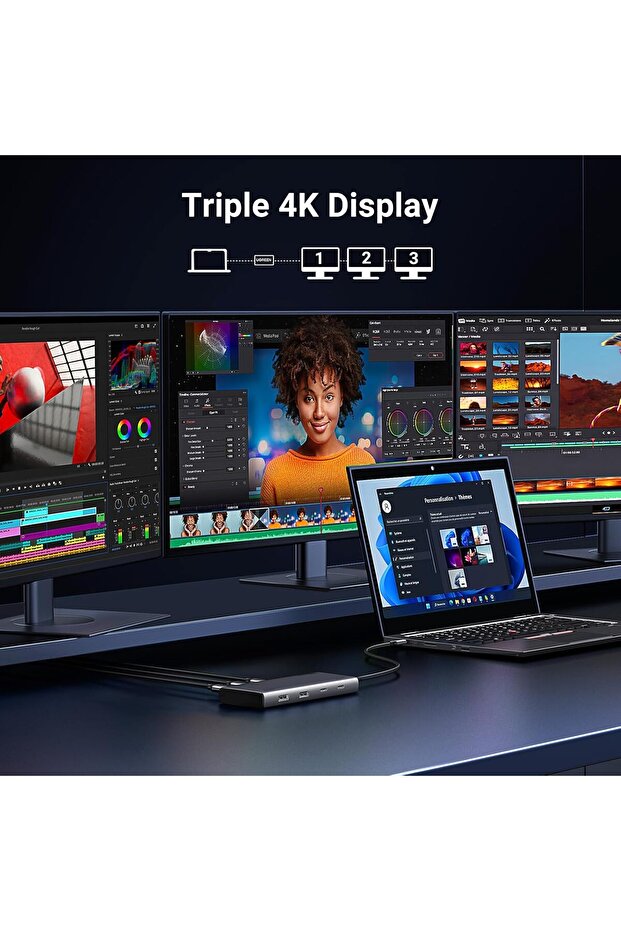 UGREEN Revodok 8-in-1 USB C Hub Triple Display Docking Station (Dual HDMI, DP, 10Gbps USB-C/A) - 3