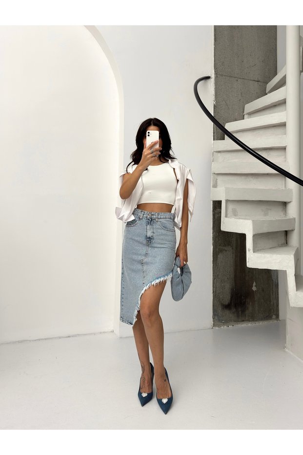 Women's Skirt Tassel Asymmetric Denim Skirt