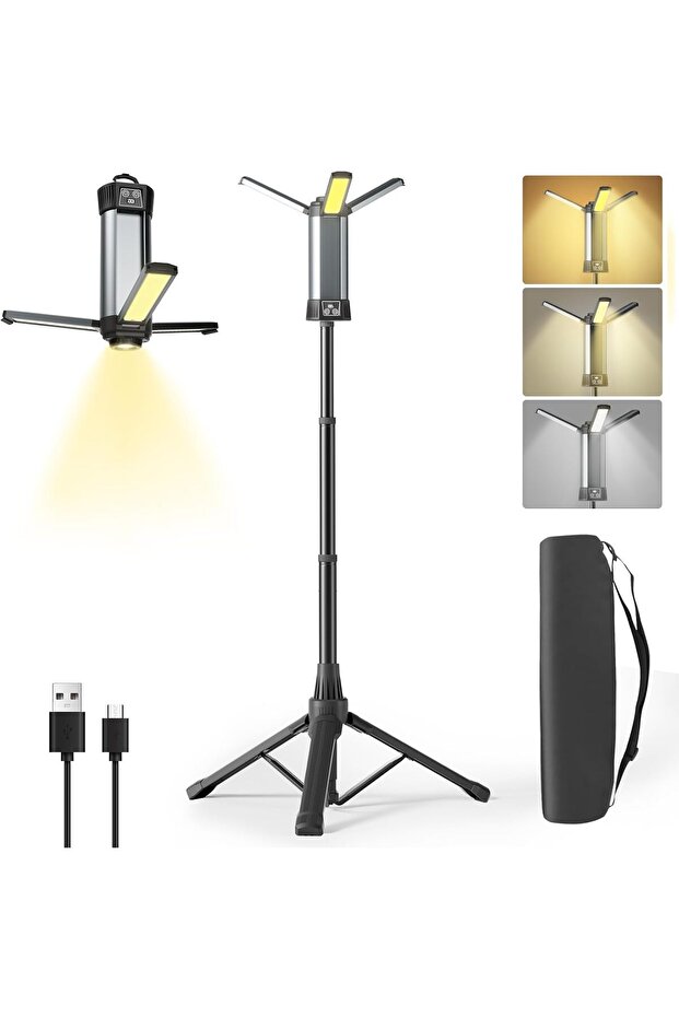 Rechargeable 3-Head LED Work Light with Detachable Tripod, 500/1000/2000 Lumen, 3500/6500K