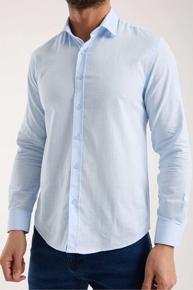 Slim Fit Cotton Linen Textured Men's Shirt