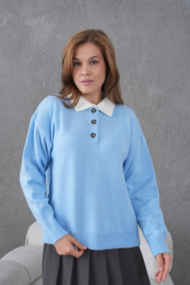Oversized Soft Texture Half Placket Button Knitwear Sweater Aw25Kz0098