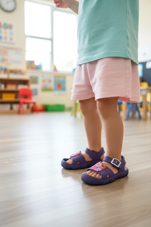 Purple Children's Slippers Sandals with Non-Slip Soles and Animal Pictures for Nursery Pool Daily Shoes