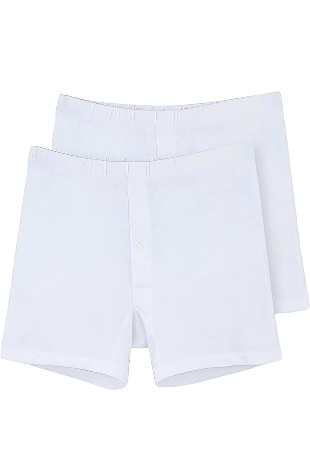 عبوة من قطعتين، قطن ممشط 100%، بوكسر رجالي بأزرار، أبيض - 3