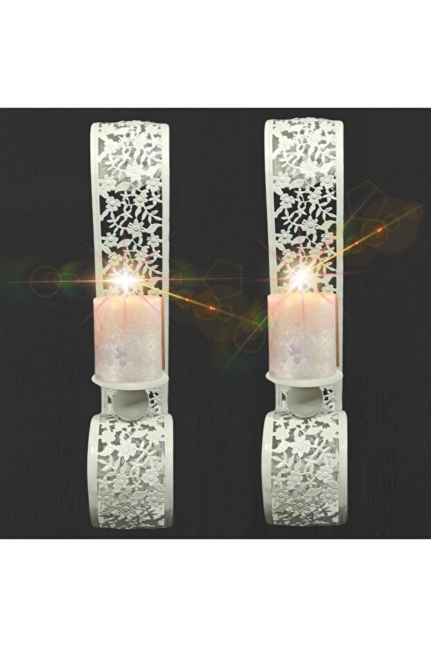 Wall Candle Holder Cream – Decorative Iron Wall Sconce Set of 2