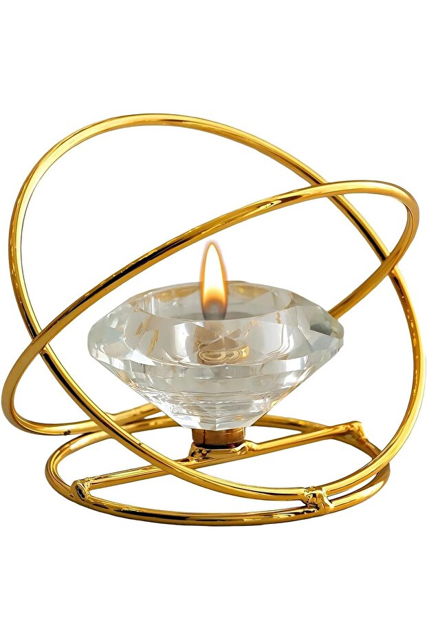 Modern Geometric Gold Candle Holder (Metal & Crystal) for Taper and Tealight Candles