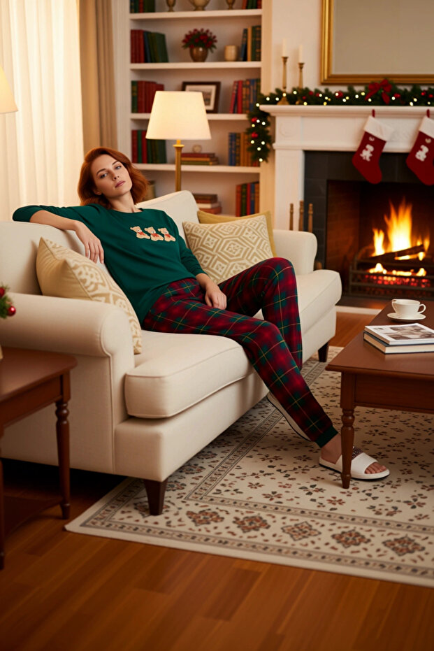 Women's Teddy Bear Embroidered Plaid Pajama Set Functional Durable Quality Comfortable Aesthetic Stylish