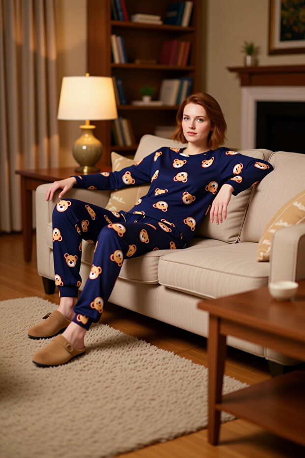 Women's Teddy Bear Pajama Set Long Sleeve Crew Neck Functional Durable Quality Comfortable