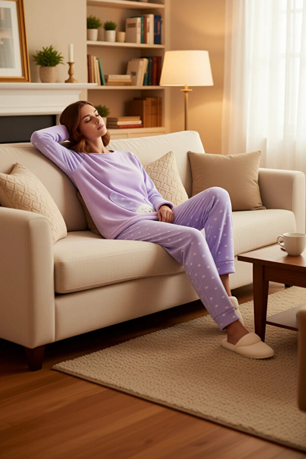 Women's Cute Rabbit Detailed Fleece Pajama Set Functional Durable Quality Comfortable Stylish