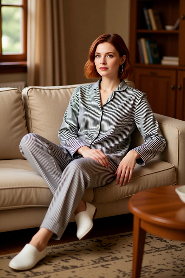 Women's Striped Shirt Collar Knitted Pajama Set Functional Durable Quality Comfortable Casual