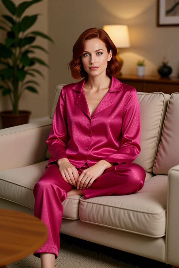 Women's Zebra Patterned Satin Shirt and Pants Pajama Set Functional Durable Quality Stylish
