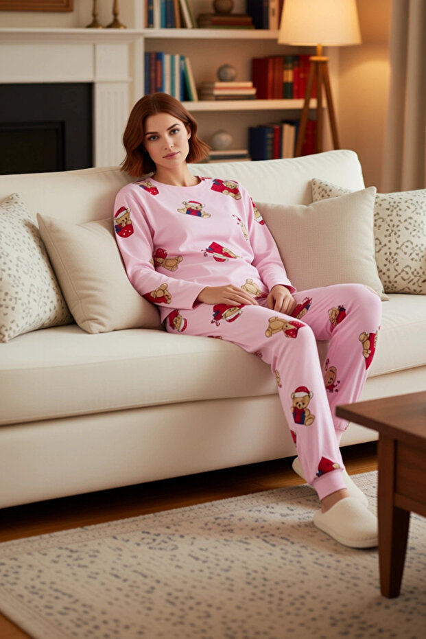 Women's Teddy Bear Christmas Themed Pajama Set Functional Durable Quality Comfortable Casual