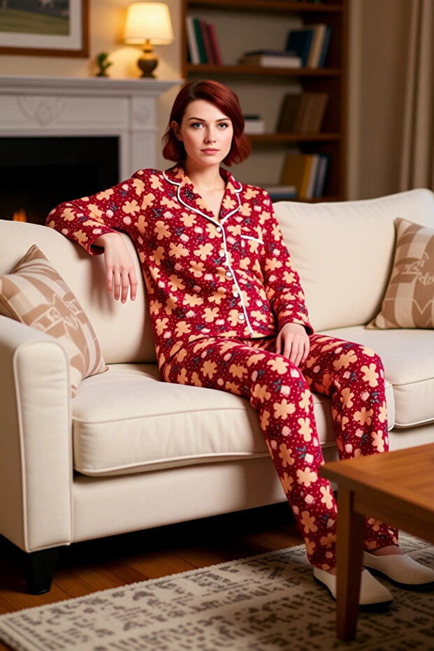 Women's Red Christmas Themed Pajama Set Functional Durable Quality Comfortable Aesthetic