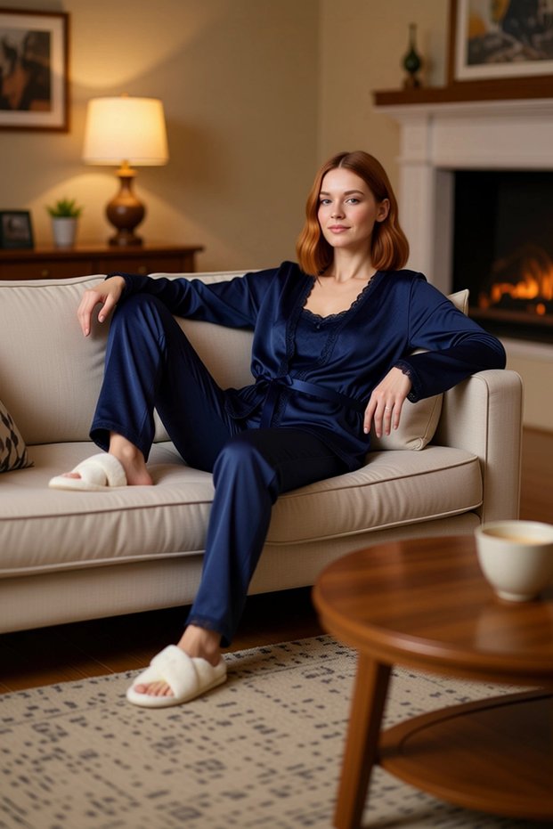 Velvet Home Wear Set Women's V-Neck Lace Detailed Functional Durable Quality Comfortable Stylish