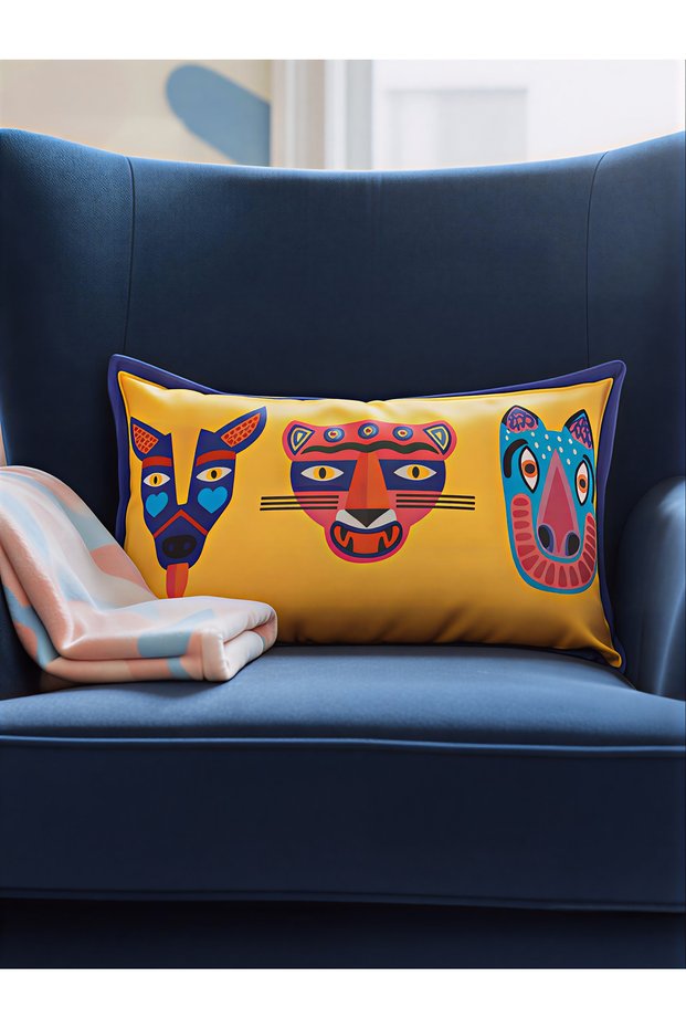 Animal Patterned Colorful Double-Sided Suede Throw Pillow Cover - 30X50Cm - Colorful Throw Pillow Cover