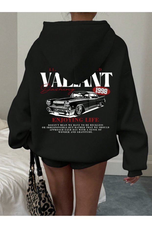 Unisex Women/Men Valiant Custom Printed Color Oversized Hooded Cotton Sweatshirt