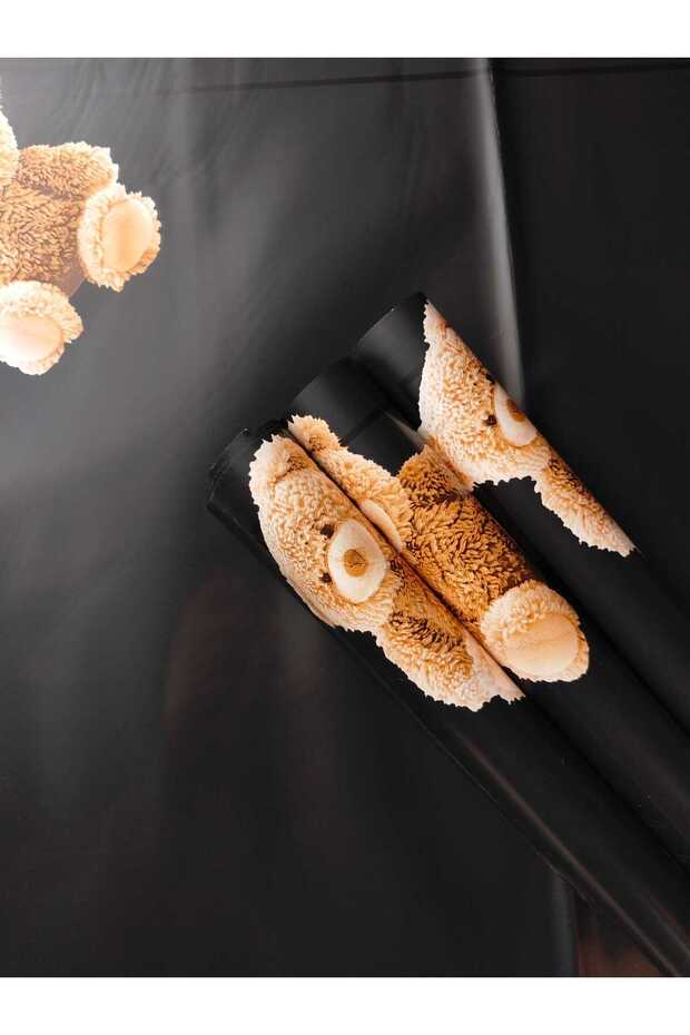 Black 57X57 cm Stylish Wrapping Paper with Bear Figures – 4 Pieces for Flower Bouquets and Gift Packaging