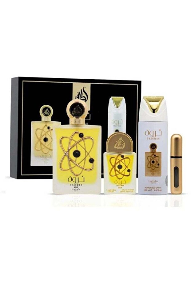 مجموعة هدايا ثراث الذهب | مجموعة من 3 قطع (عطر 100 مل - عطر 20 مل - مزيل عرق 200 مل)