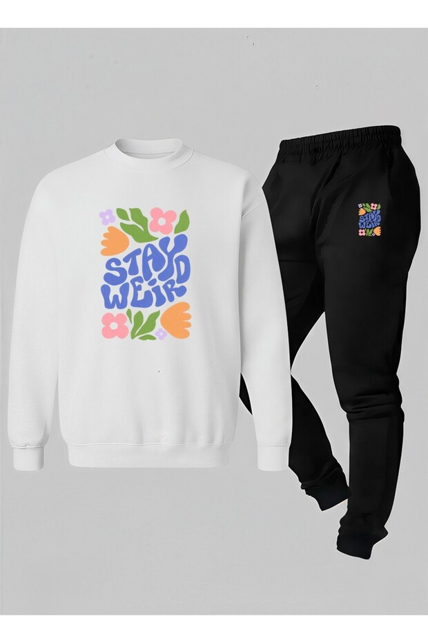 Girl's Sweatshirt - Tracksuit Set Crew Neck Stay Weird B Printed 3 Thread Raised Lettering
