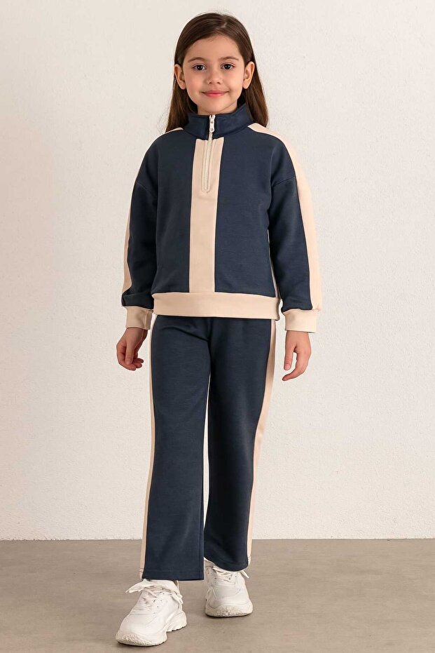 3-10 Years Old Girl's Gray Striped Tracksuit Set