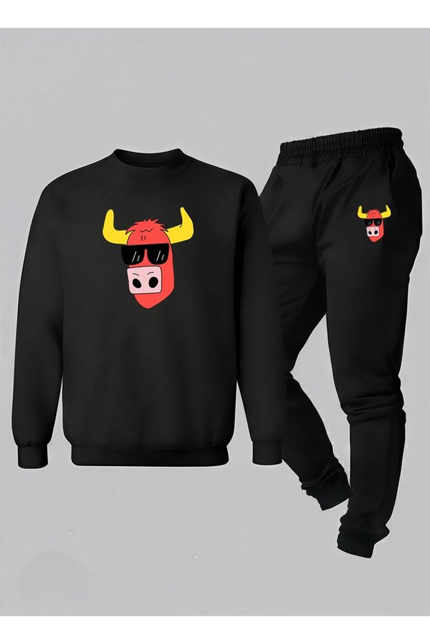 Sweatshirt - Tracksuit Set Crew Neck Children's Havali Boğa Printed 3 Thread Raised