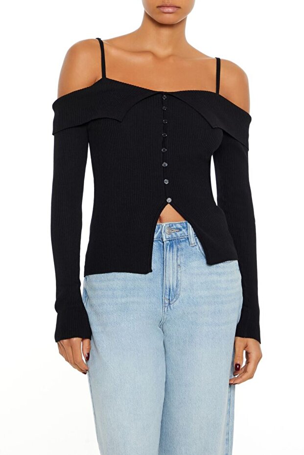 Açık Omuzlu Triko Kazak - 1