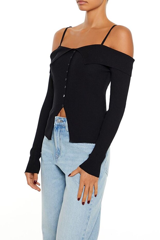 Açık Omuzlu Triko Kazak - 4