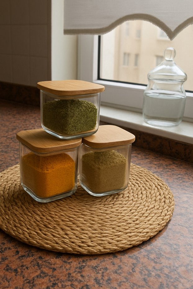 3-Piece Bamboo Vacuum Square Lid Glass Breakfast Multi-Purpose Borosilicate Glass Snack Bowl