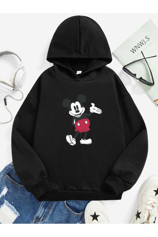 Mickey Printed 100% Cotton Kangaroo Pocket Hooded Kids Sweatshirt