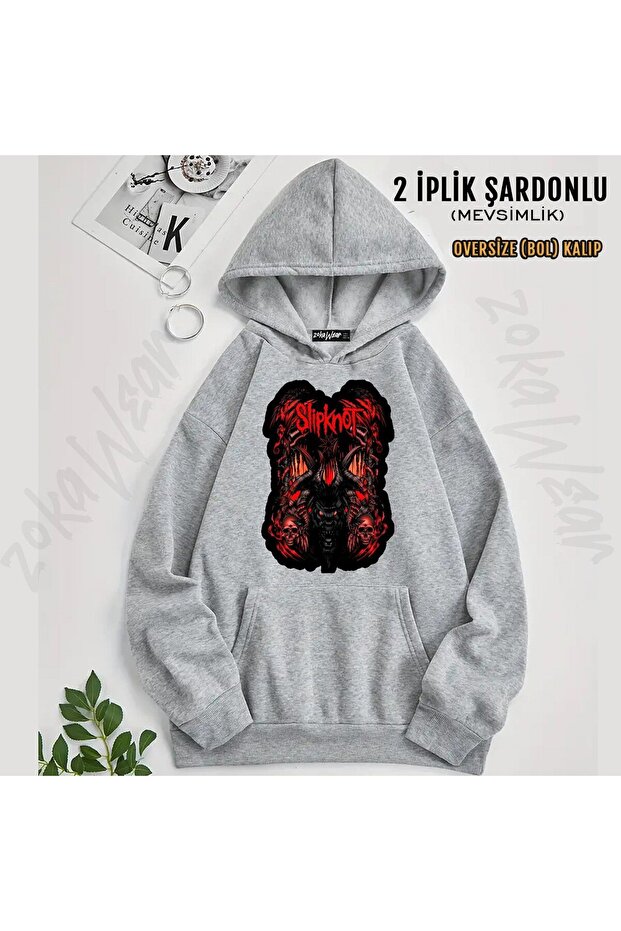 سويت شيرت Slipknot v22 مطبوع بغطاء رأس (2 خيط)