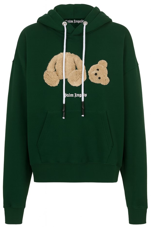 3-Thread Hooded Kangaroo Pockets, Plush Bear Cutout Printed Modern Casual Hoodie