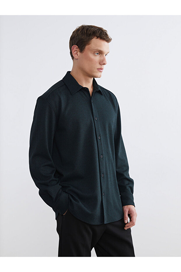 Regular Fit Long Sleeve Dobby Men's Shirt