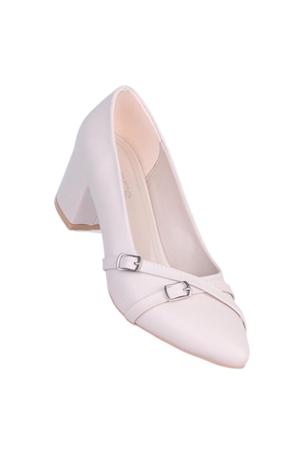 Pıno5 Cream Women's 7cm Heeled Shoes