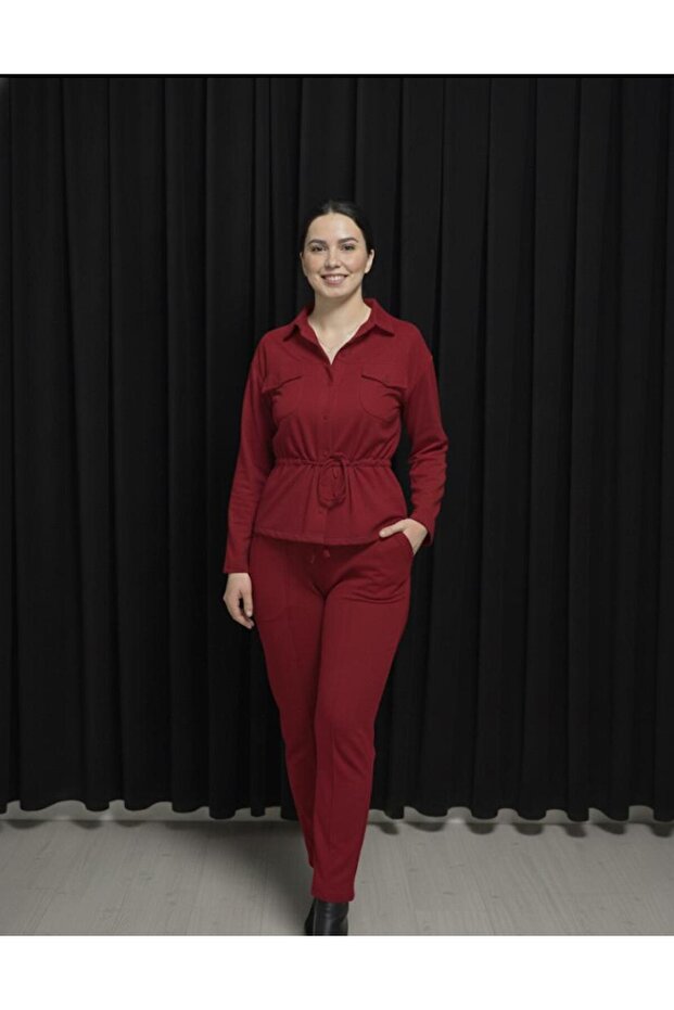 Women's Stretch Fabric Double Pocket Steel Interlock Bluzz Shirt Pants Set