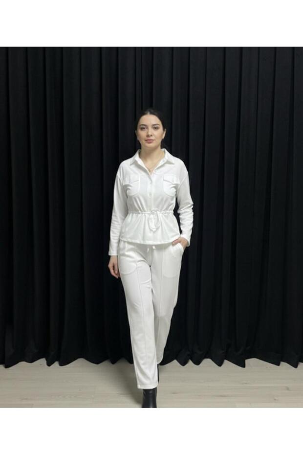 Women's Stretch Fabric Double Pocket Steel Interlock Bluzz Shirt Pants Set