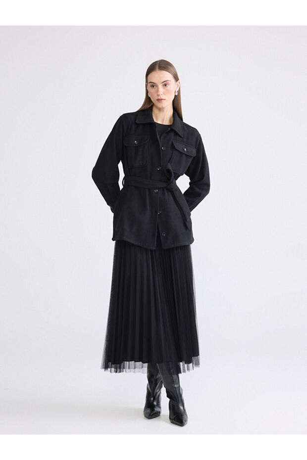 Mg trend'en black elastic waist pleated skirt