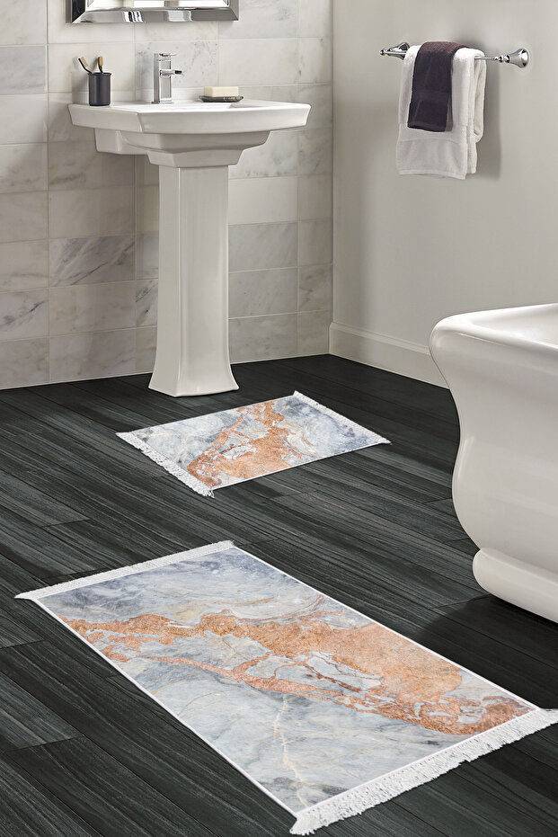 Home Non-Slip Base Djt Toilet Set Star Cotton Fringed Marble E5034 Blue