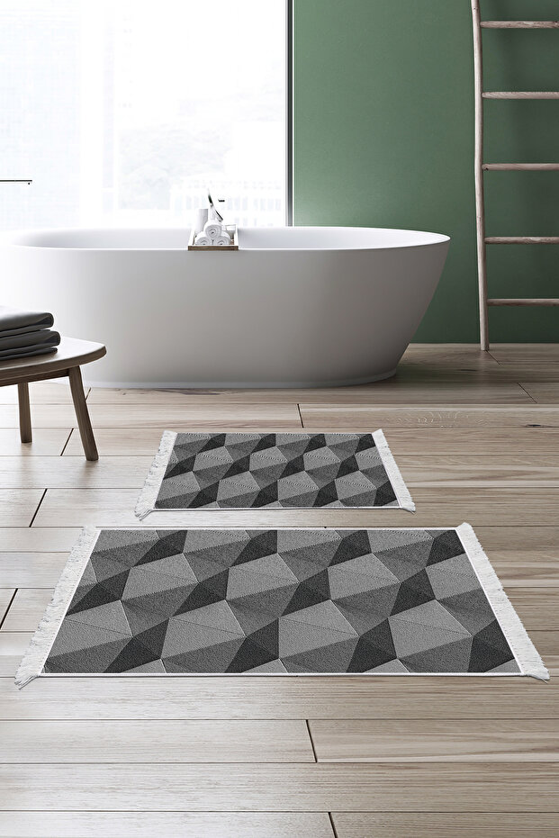 Home Non-Slip Base Djt Toilet Set Star Leather Fringed Geometric E5030 Gray