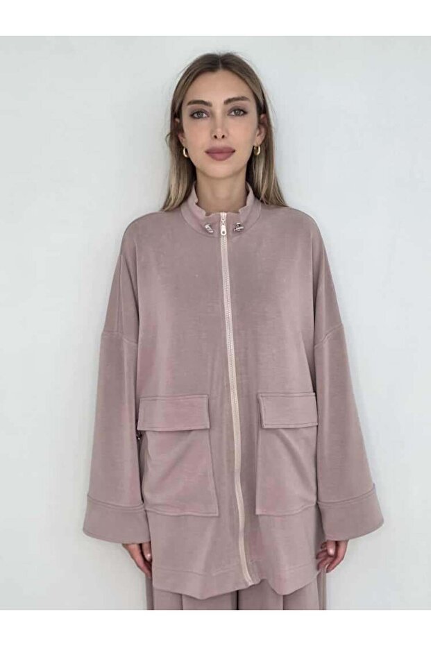 Fermuarlı Kadın Örme Ceket - 1