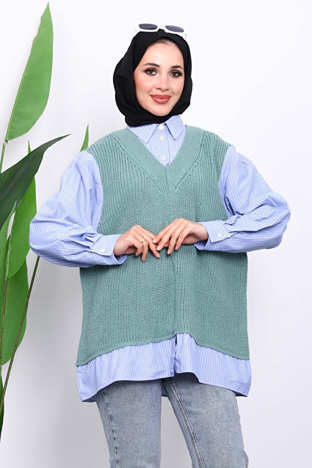 Mint Triko Garnili Gömlek - 1