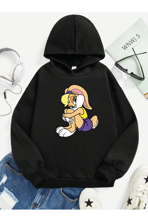 Lolly Bunny Printed 100% Cotton Kangaroo Pocket Hooded Kids Sweatshirt